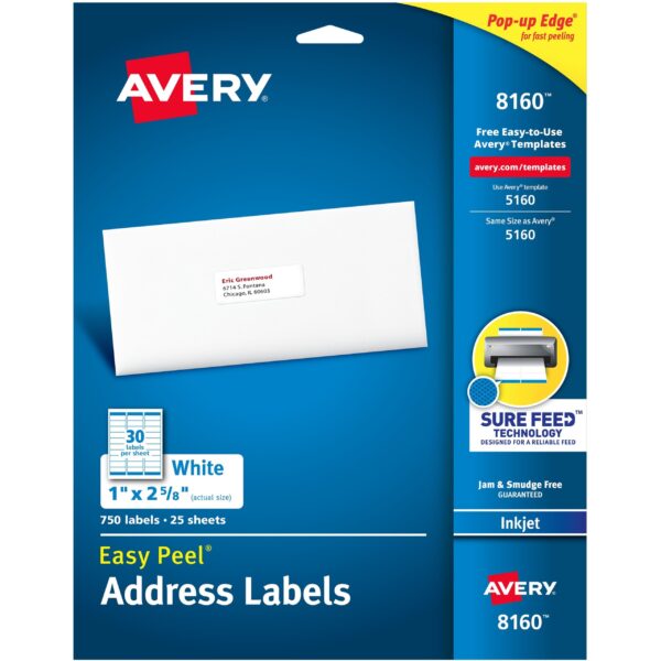 2 5/8" x 1" Inkjet Printer Labels